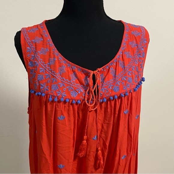 Umgee Embroidered Sleeveless Mini Dress Red Orange Size Large - Picture 5 of 14